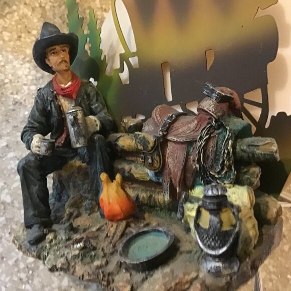Vintage Western Cowboy Moonlight Bedside Table Lamp Night Light - Mancave Lamp - Picture 3 of 6